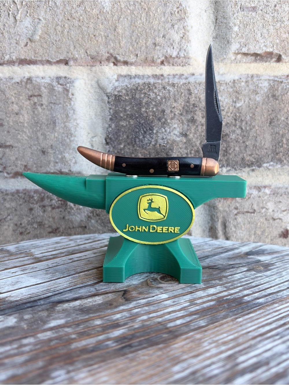 John Deere Green and Yellow Weighted Anvil Magnetic Knife Stand